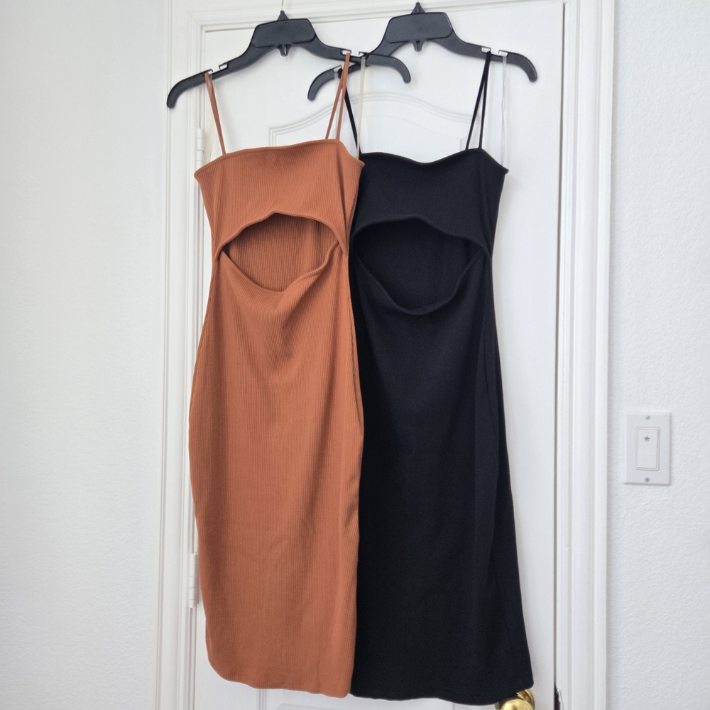 Set Of 2- Brown And Black Midi Cutout Dresses - Popular 21 - Size M